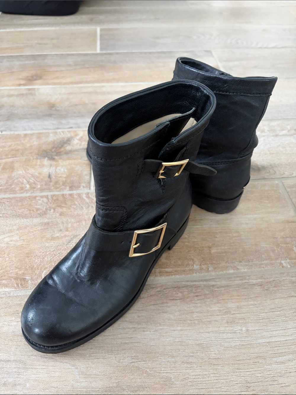 Jimmy Choo Black Leather Mid-Calf Buckle Boots - Picture 2 of 8